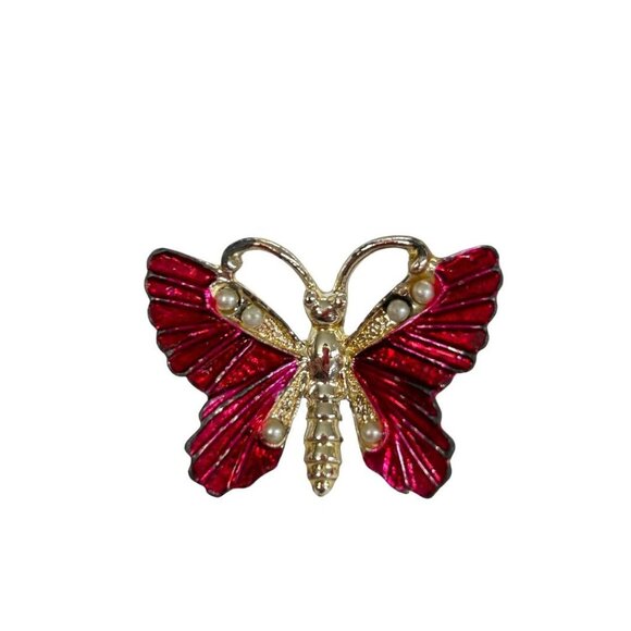 Scatter Pins Set of 2 Butterfly Hot Pink Goldtone Brooch Pin 1" - Picture 5 of 5